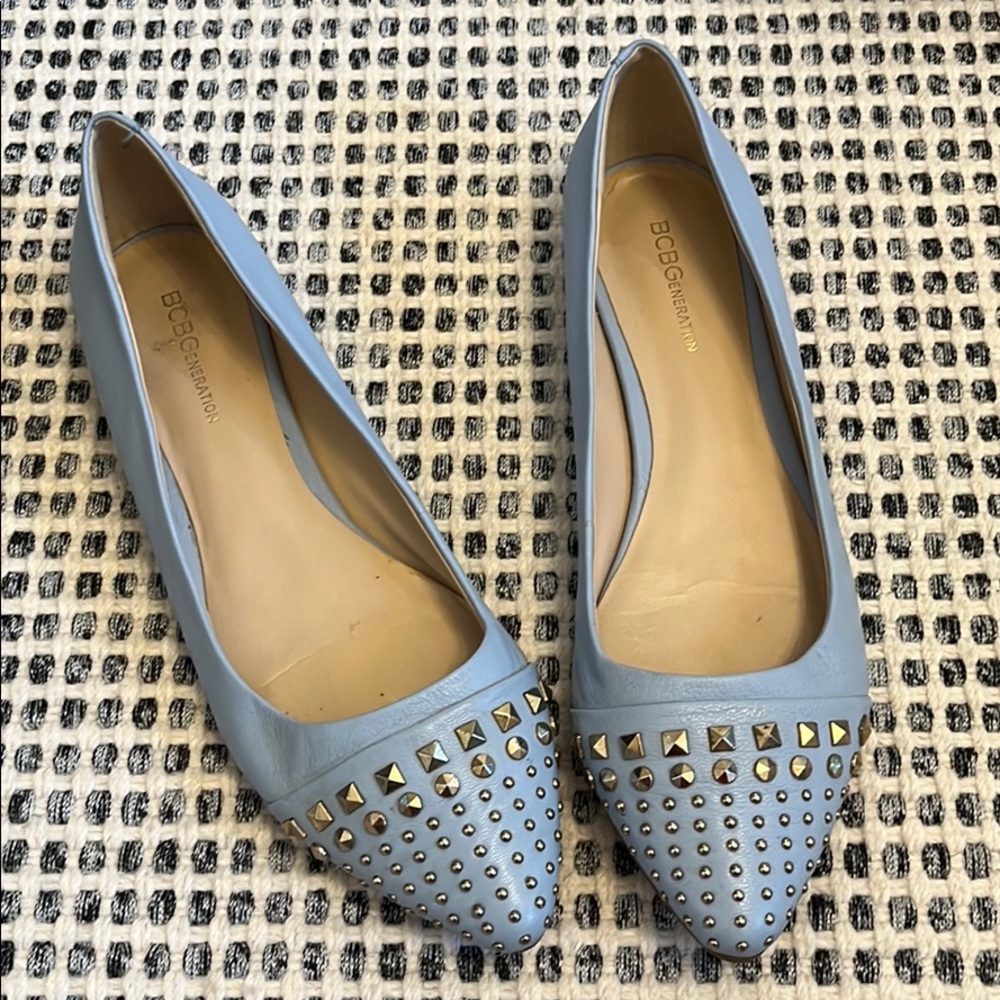 BCBGeneration Blue Studded Flats Shoes 8.5 8 1/2